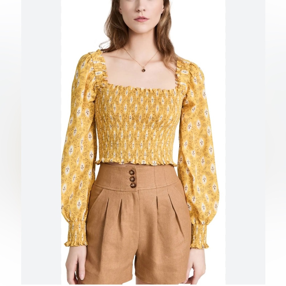 Veronica Beard Emerie Top in Sun Multi Sz 6‎ Smocked Crop